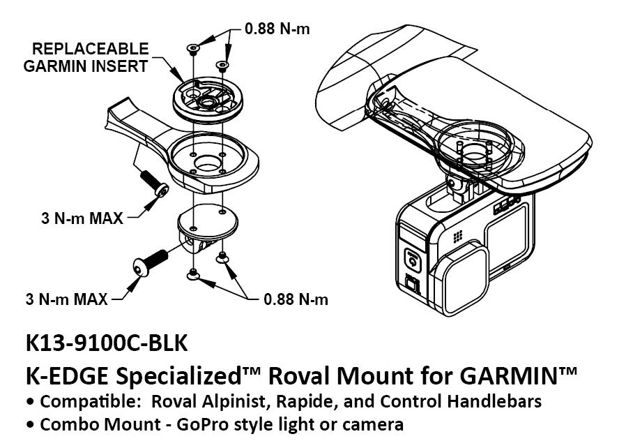 K-EDGE GARMIN - Specialized Roval 車頭用咪錶及攝錄機延伸碼 / K-EDGE GARMIN Specialized Roval Combo Mount