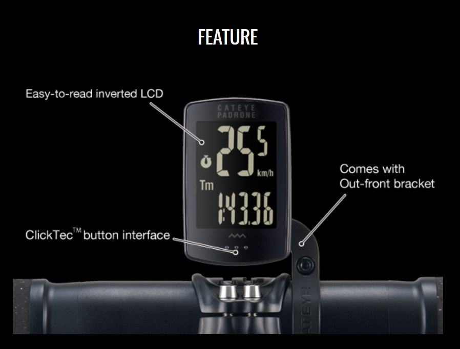 Cateye PADRONE STEALTH 版特大防反光無線咪錶 - CC-PA100W + OF-100 延伸碼