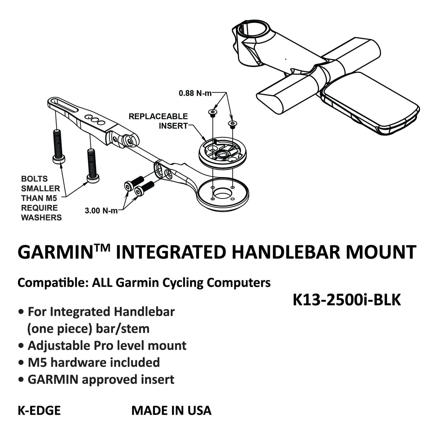 K-EDGE GARMIN IHS SPLAYD 一體化車頭用咪錶延伸碼-黑色