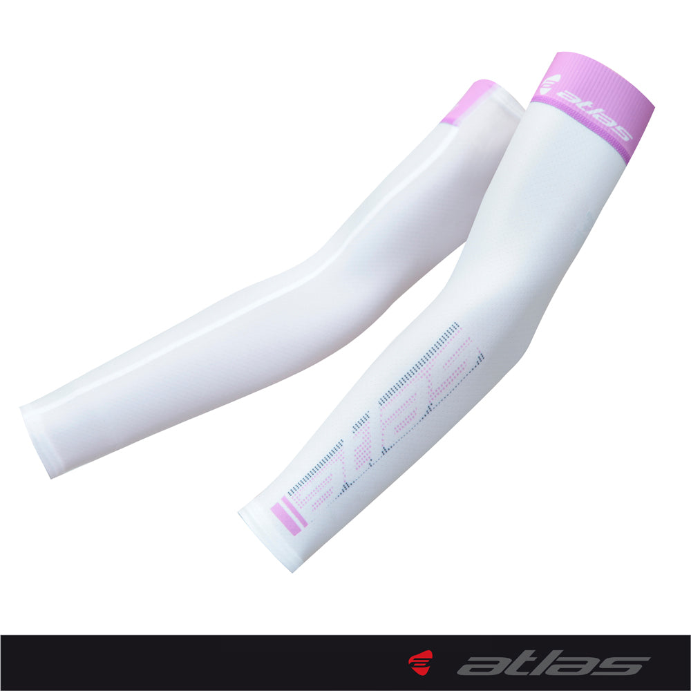 ATLAS sun protection sleeves HJ-209, white and purple/ ATLAS ARM WARMERS, HJ-209, WH/PK