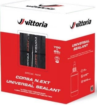 VITTORIA tubeless tire with anti-explosion fluid set-CORSA N.EXT graphene tubeless tire-700X28C-all black (2 strips) and 80ml anti-explosion fluid