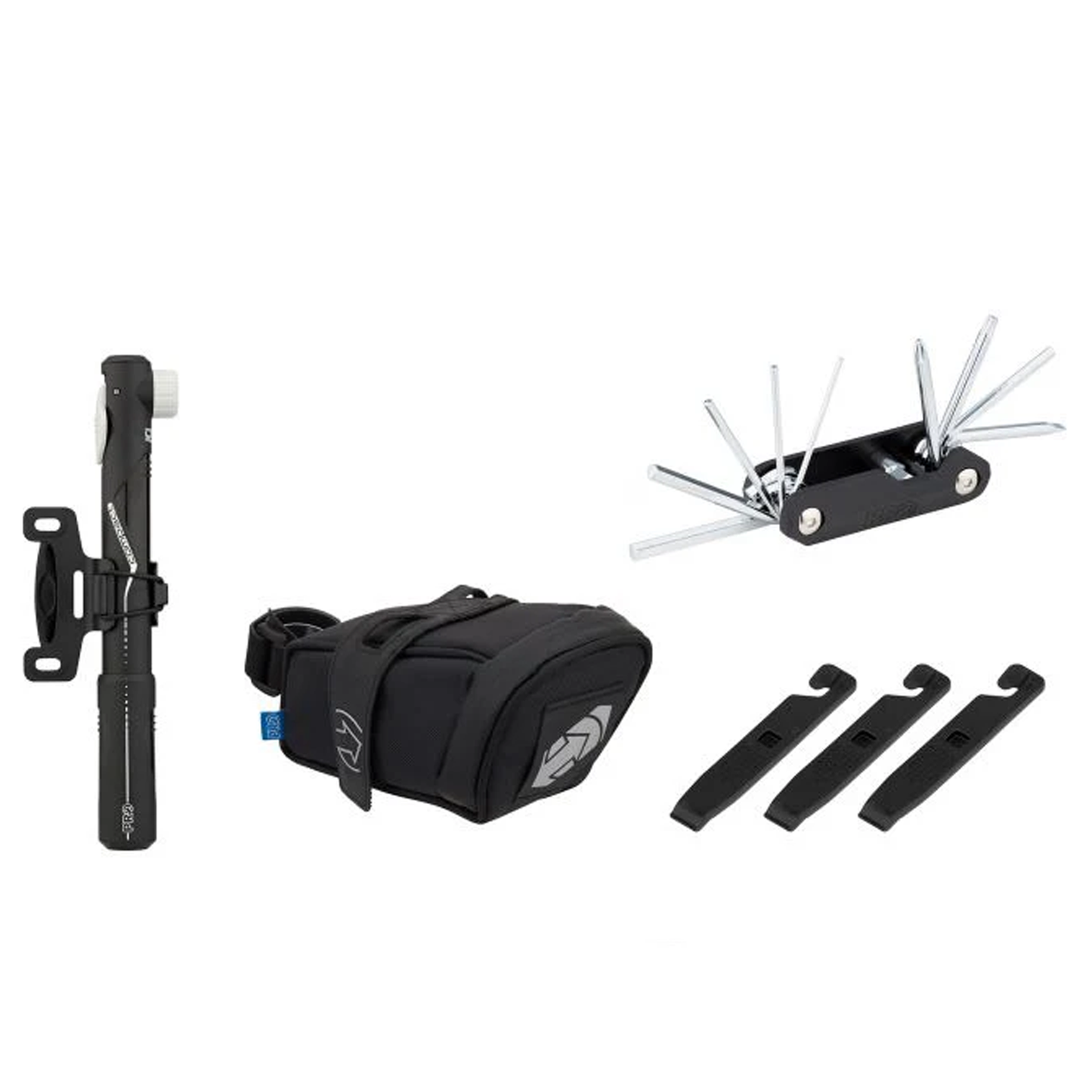 PRO multifunctional tail bag + 10F mini tool + hand pump + 3 tire lever set / PRO COMBIPACK (MEDI SADDLEBAG + COMPACT MINIPUMP + TIRE LEVERS ( 3PCS) + MINI TOOL 10 FUNCTIONS)