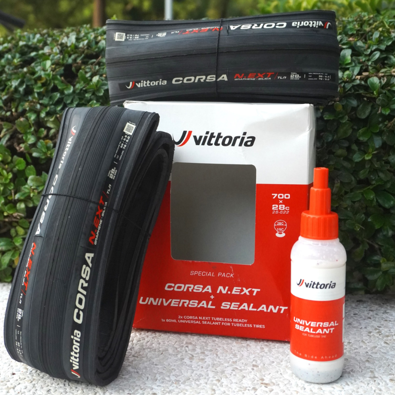 VITTORIA tubeless tire with anti-explosion fluid set-CORSA N.EXT graphene tubeless tire-700X28C-all black (2 strips) and 80ml anti-explosion fluid