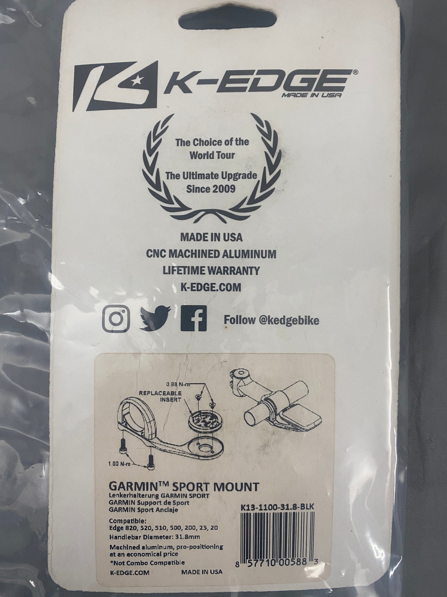 5折｜K-EDGE GARMIN SPORT 咪錶延伸碼-31.8-黑色 / K-EDGE GARMIN SPORT COMPUTER MOUNT-31.8-BLACK