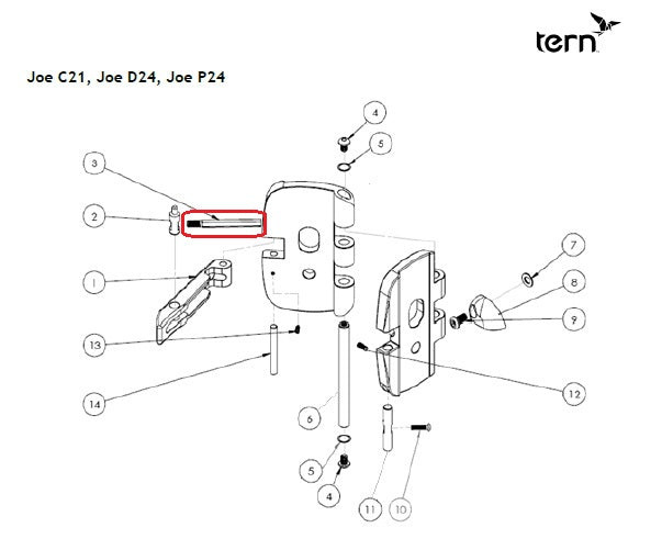 TERN frame folding box screw 62.5MM (FOR JOE P24/D24) / TERN PARTS ADJUSTMENT BOLT, OCL JOINT 62.5MM