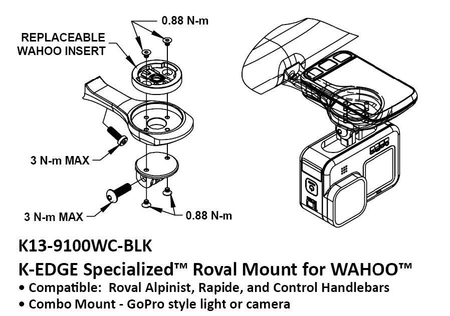 K-EDGE WAHOO - Specialized Roval front meter and camera extension code/K-EDGE WAHOO Specialized Roval Combo Mount