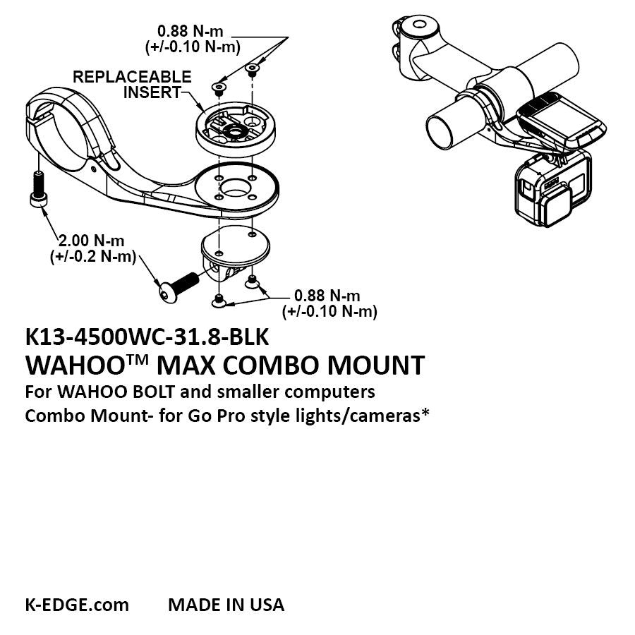 K-edge Garmin WAHOO MAX Combo Mount 31.8mm車頭把手咪錶及攝錄機延伸碼 Max 版 (黑色)